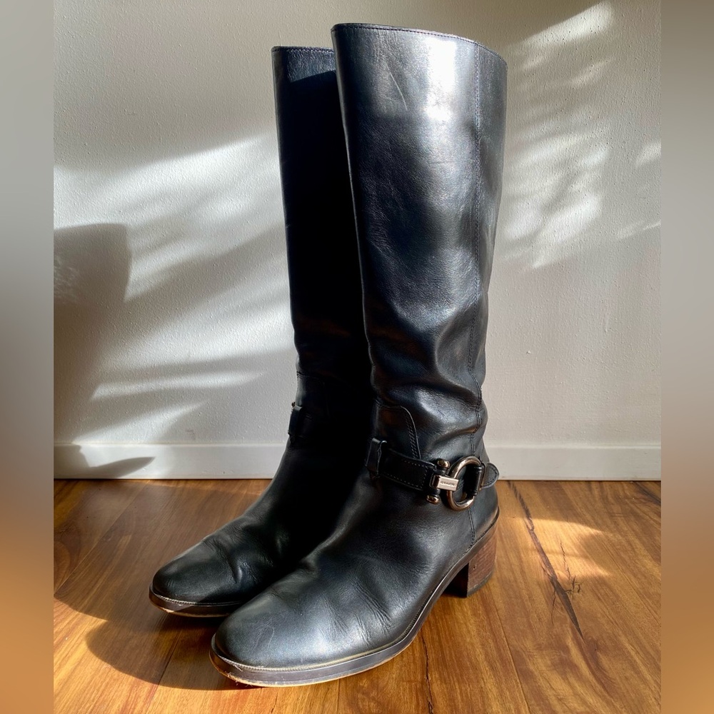 COACH Tall Leather Moto Boots